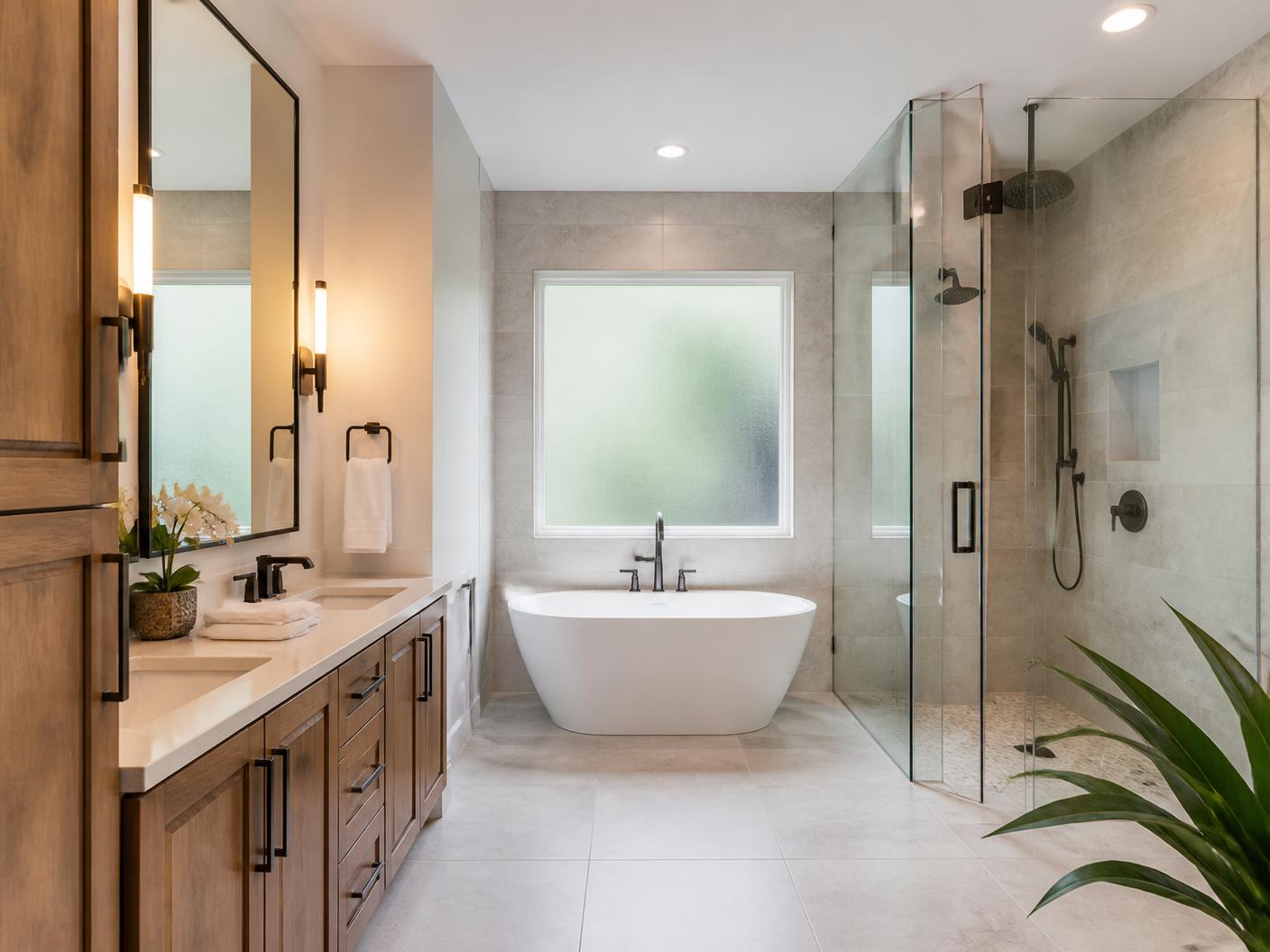 Tile installer finishing a walk-in shower during a Boca Raton primary bathroom remodel