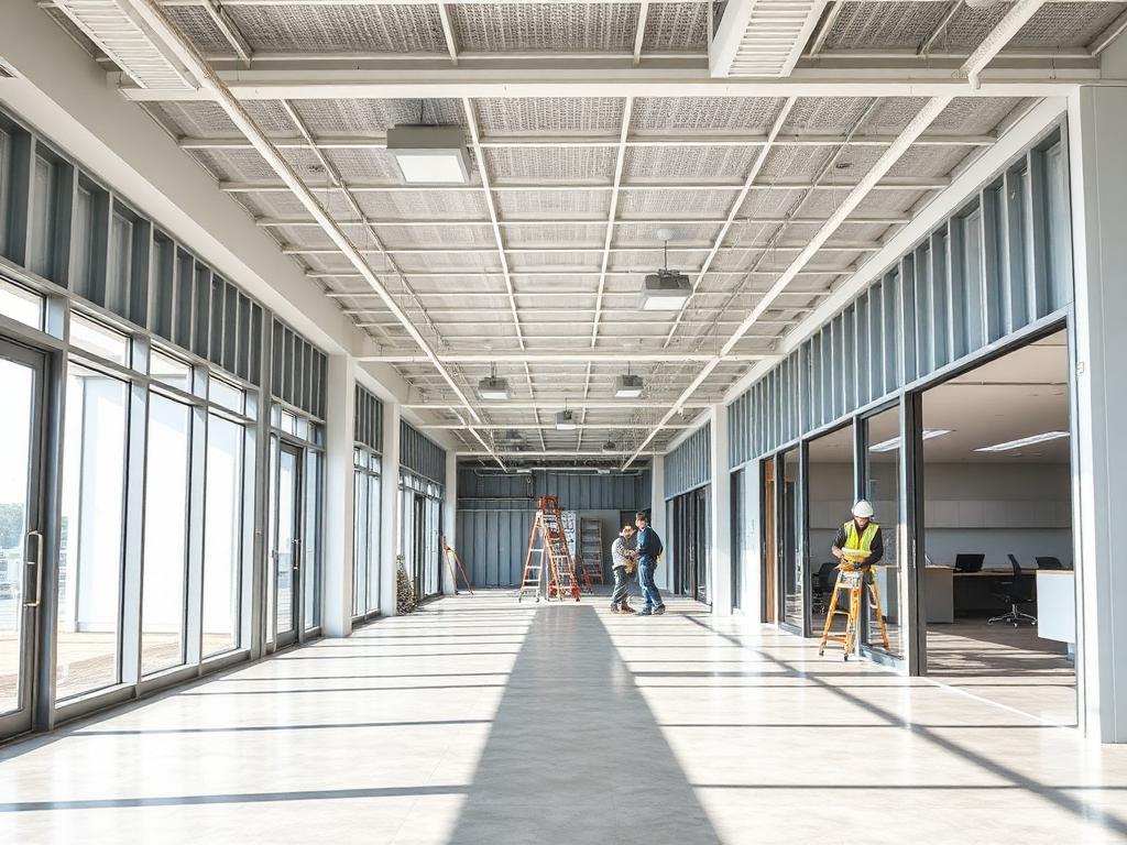 Commercial office and retail build-out with new partitions and ceiling grid