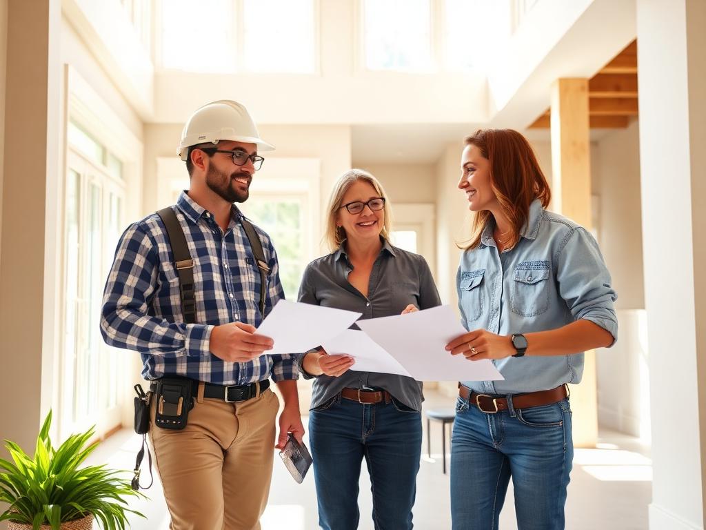 Contractor walking homeowners through a punch list in a completed home