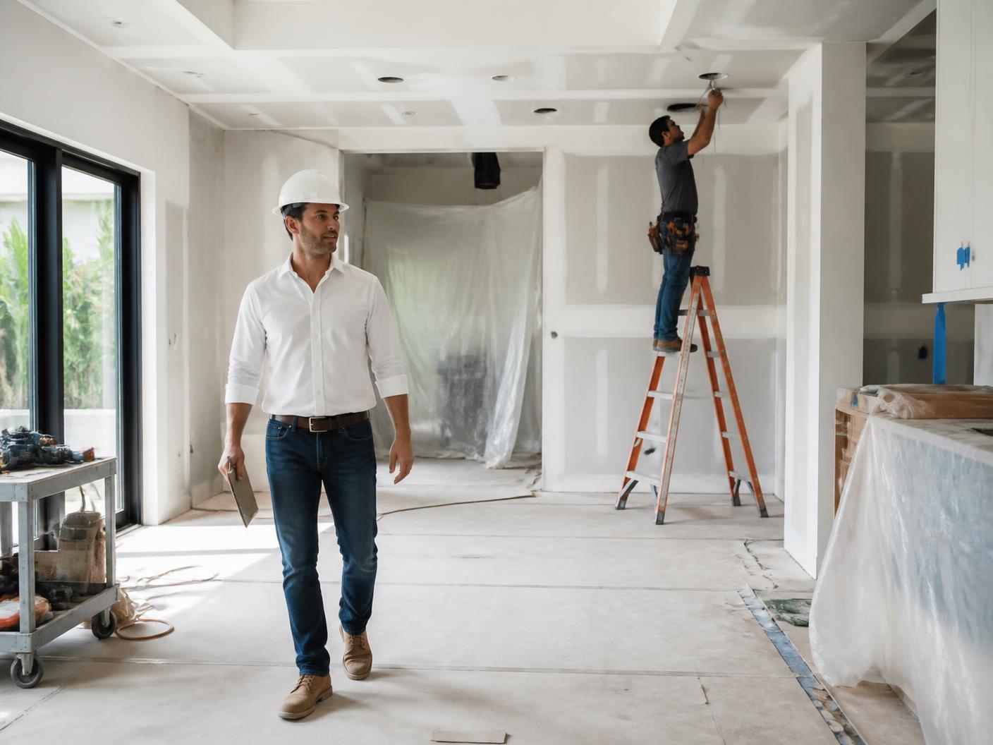 General contractor and electrician managing construction during a whole-home remodel in a luxury Boca Raton residence